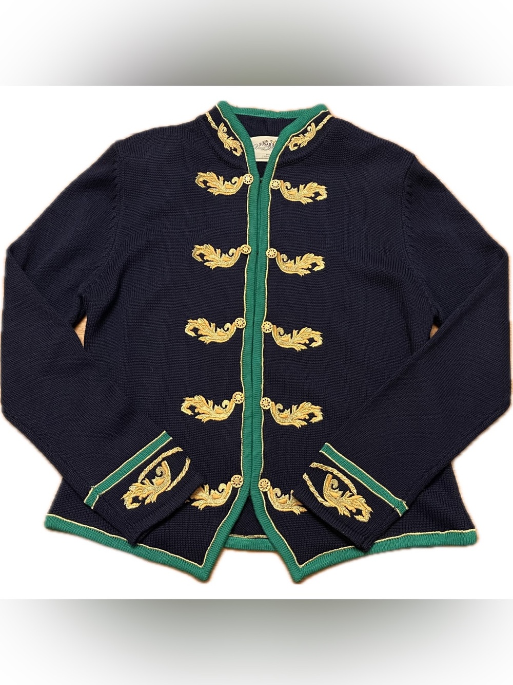 Susan Bristol Military Style Embroidered Cardigan Sweater Women’s Medium